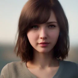 girl look beautiful big boobs, close-up, short hair, smile, 8k ,rtx ,eyebrows like serious,facing left, hyper realistis