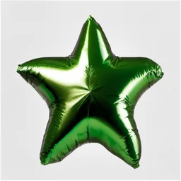 High resolution photograph of a inflated green star foil balloon