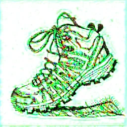 a black and white scribble sketch of a hiking shoe, detailed