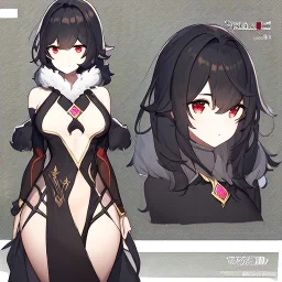 Clear focus,High resolution, black short fluffy hair, long fluffy bangs, and red eyes, Depressed girl, wearing a revealing outfit, tight, concept art