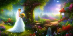 bright fairy, beautiful portrait, flowery landscape