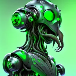 A beautiful portrait of a cyborg octopuss green color scheme, high key lighting, volumetric light high details psychedelic background