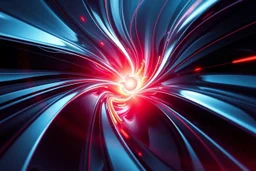 Futuristic Glass & Light Vortex High-end abstract digital artwork featuring smooth, metallic, and glassy curved shapes swirling into a central vortex. Vibrant red and orange glowing light emanates from the center, casting a warm radiance against deep indigo and black tones. Sleek reflective surfaces, intricate geometric twists, and a dynamic sense of motion. Cinematic sci-fi aesthetic.