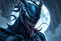 Yasuo venom in 8k realistic anime drawing style, machine venom them, fantasy world, moon, rain, highly detailed, high details, detailed portrait, masterpiece,ultra detailed, ultra quality