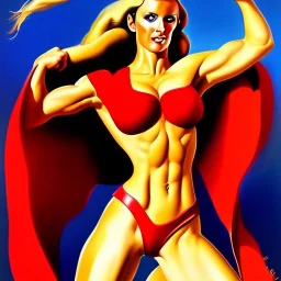 portrait of busty atletic young beautiful Superwoman horseriding Boris Vallejo styles