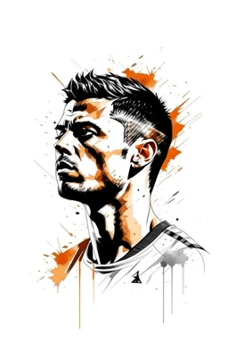 3cpo "Cristiano Ronaldo" , concept art, water color, water color effect, splash,use orang & black & white, logo design,white background,