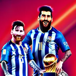 Lionel Messi und diego armando maradona halten gemeinsam in einem Stadion den Worldcup in der Hand, Fußball, stadion, viele menschen, perfect quality, argentinien, photography, central