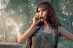 hippie girl smoking by alex ross in unreal engine