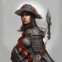 portrait,"Insanely detailed photograph of an armored mariachi warrior", intricate chainmail charo, large colorful Sombrero,elegant cape, highly detailed D20, digital painting, artstation, concept art, smooth, sharp focus, illustration, art by artgerm and greg rutkowski and alphonse mucha, 8 k