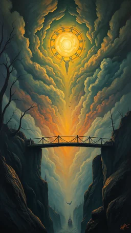 Bosch painting style nightmare hell and heaven bridge dark
