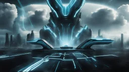 tron legacy movie, programs, space ships, city of the future, clouds, creatures