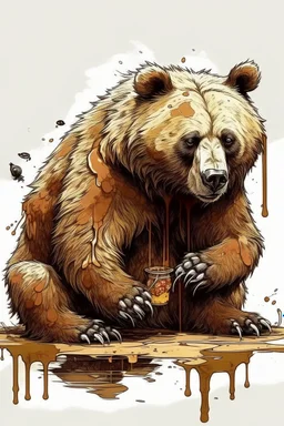 a bear eating honey with blood