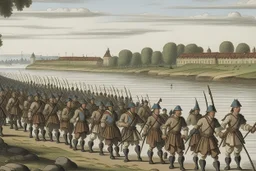 French Army marching next to river1669