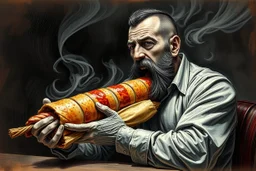 h.r giger style art a man with a large kebab roll