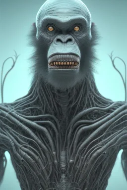 running ape alien, full body, evil, 8k, with hairs, finely detailed, photo realistic, HR Giger style