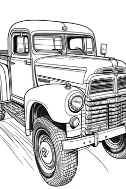 Outline art for coloring page OF A 1944 CHEVROLET TOY TRUCK, coloring page, white background, Sketch style, only use outline, clean line art, white background, no shadows, no shading, no color, clear