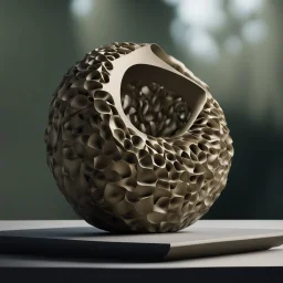 An olive kernel-inspired sculpture, rendered in a contemporary, abstract style.