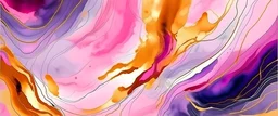 Abstract watercolor paint background illustration - Pink purple color and golden lines, with liquid fluid marbled swirl waves texture banner texture, isolated on white ... See More By Corri