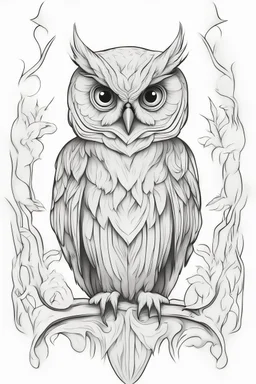 outline art hibou humanisé, hibou qui enseigne d'autres animaux, white background, only use outline, clean line art, no shadows and clear and well