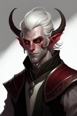 male tiefling blood skin with white hair and white eyes rogue