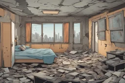 interior house, dilapidated apocalyptic, background, comic book,