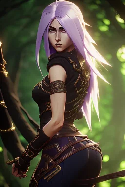 Druid character, young woman, cougar ears, cougar tail on lower back, blonde hair, long hair, green eyes, scars on body, animal hide armor, waist up portrait, 4k resolution, intricate details, ornate details, soft lighting, vibrant colors, retroanime, masterpiece, intricate eyeliner, dark eyeshadow, eyes, intricate tattoos, natural background
