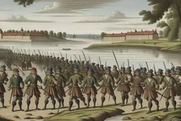 French Army marching next to river1669