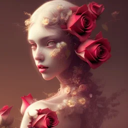 red roses beautiful girl,utra realistic,highly detailed, masterpiece, sharp focus, fantasy art, royalistic,elegant, fog, Special Lighting,glowing lights Vibrant, color Scheme, forest, octane render, trending on artstation, ultra photoreal,hypermaximalist