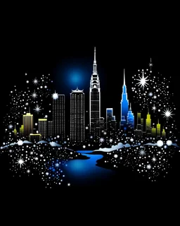 A outline of the State of Illinois against a dark snowy background with snowflakes falling down.. In the center of the state is a image representing the skyline of Chicago at Christmas with its beautiful buildings and architecture. The rest of the area inside the outline is softly glowing xmas trees.