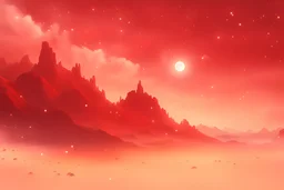 a picture of a red sky with white stars, a detailed matte painting by Victor Mosquera, shutterstock contest winner, sots art, matte painting, matte background, concept art