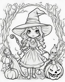 outline art for cute Halloween coloring page with whitch, white background, Sketch style, full body, only use outline, Mandala style, clean line art, white background, no shadows and clear and well outlined