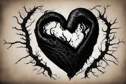 A black hand made out of black smoke violently crushing an anatomically correct heart