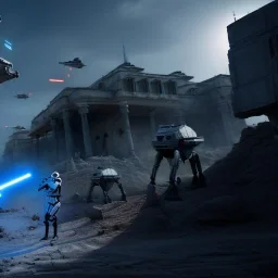 Star wars, İstanbul, robot war, unreal engine 5, dramatic lighting, dark blue lut, hyper realistic, cinematic lighting, 8k