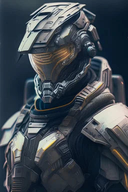 portrait of futuristic soldier wearing an armor suit