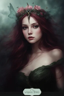 Frogs Water lilies Dark burgundy red long hair Dark Fairy princess rapunzel hair queen crown butterflies dragonflies fireflies elven tiara flowers fairy wings emerald moss