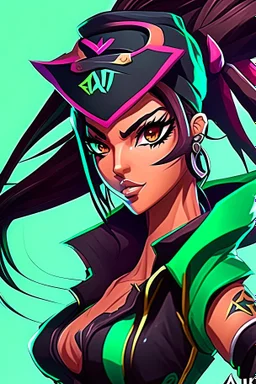 Akali from league of legends in black Jojo anime style