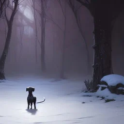 sad, scared, lonely dog tied with a short leash outside of a house, winter, 8k resolution, high-quality, fine-detail, intricate, digital art, detailed matte, volumetric lighting, illustration, 3D octane render, brian froud, howard lyon, selina french, anna dittmann, annie stokes, lisa parker, greg rutowski