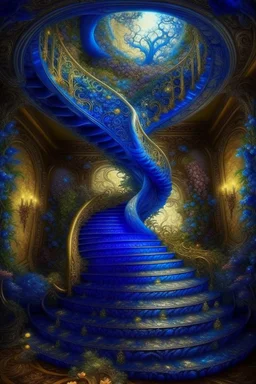 77. Staircase around a mighty tree spiral staircase of lapis lazuli to heaven, Baroque, epoxy sola, covered with flowers, Empire style, Gothic, botanical fantasy, deep drawing, full detail, bright colors, pearls, opal, bottom view, fabulously, incredibly beautiful, colored plaster, powder explosion, colored splashes, hyperrealistic, high resolution, professional photo, fashion magazine