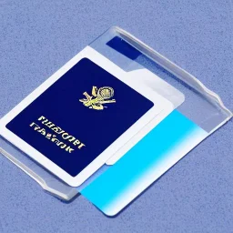 full view of a flattened vector image icon of an passport card with photo, blue color palette, transparent background.