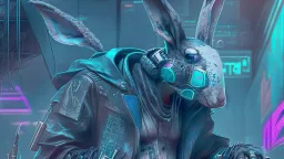 cyber punk hacker rabbit watch dogs style humanoid