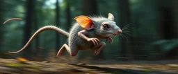 rat gremlin elf halfling pixie fast runner, airbrush and pen outline, realistic 3d rendering with high contrast motion blur forest background