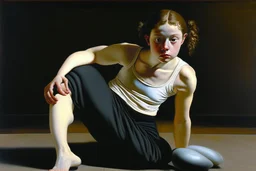 girl in yoga pants painted by Caravaggio