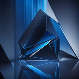 Create a visually striking geometry hi tech prisma simple minimal in dark glass reflections abstract composition that embodies the essence of luxury and craftsmanship, pure black, blue accent