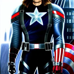 ultra detailed fullbody DRAWING of WINTER SOLDIER with mechanical arm, extremely detailed digital painting, intrincate, intense stare, extremely detailed face,crystal clear Big Glowing eyes, mystical colors , perfectly centered image, perfect composition, rim light,extremely sharp detail, finely tuned detail, beautiful lighting, 8k, stunning scene, raytracing, anatomically correct, in the style of robert e howard and Ken Kelley and Ohrai Noriyoshi and Simon Bisley and tomzj1