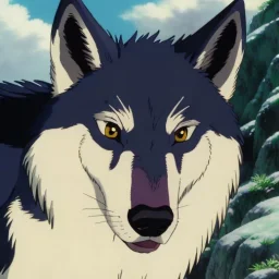 cool wolf with hair, friendly, emo