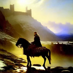 portrait of 'The Northman-Viking King on horse',ancient metal armor,castle,army, snow, cold, painting by gaston bussiere, greg rutkowski, yoji shinkawa, yoshitaka amano, tsutomu nihei, donato giancola, tim hildebrandt, evan lee,oil on canvas, cinematic composition, extreme detail,fit full head inside picture,16k