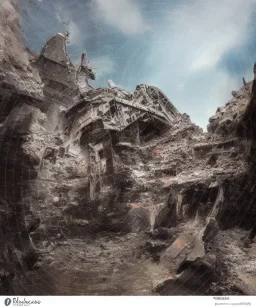 Crashed photorealistic colorful futuristic destroyed mechanical astral one ghosts poltergeist haunt mechwarrior transformer ninja samurai sword gundam alien abandoned wreckage in old battlefield blast crater on the lunar surface ancient pyramid temple urban ruins
