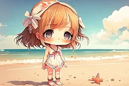 cute chibi girl at the beach