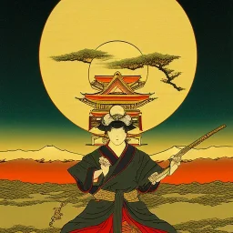 Ukiyo-e Style , mount fuji, sun set