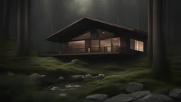 a house in the middle of a forest, a digital rendering by Afewerk Tekle, behance contest winner, photorealism, vray, vray tracing, photorealisticg